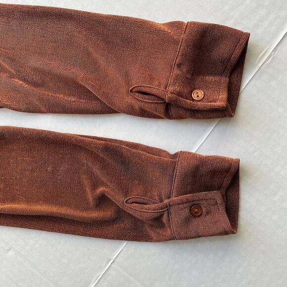 WITH JEAN KNIT ANDY MINI DRESS BUTTON FRONT LONG SLEEVE RUSCHING DETAIL BROWN XS - Picture 8 of 15